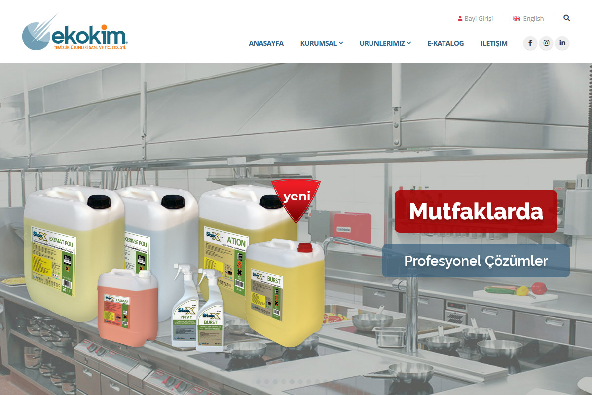 Eko-Kim: Türkiye ve tüm dünyaya deterjan, kişisel bakım, endüstriyel temizlik ürünleri üreten Eko-Kim kurumsal web sitesi.Kullanılan teknolojiler: Asp.Net 4, MSSQL, jQuery
